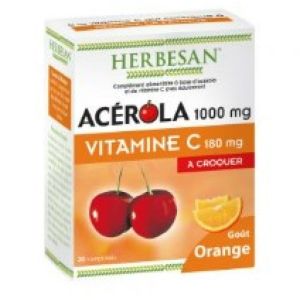 Acerola 1000 mg - Vitamine C - 180 mg - à croquer - Goût Orange