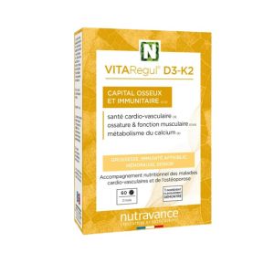 VITARegul® D3-K2 Nutravance | Vitamines D3 et K2 pour les os, les muscles et l’immunité | 60 comprimés
