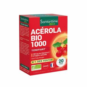 Santarome Acérola Bio 1000 | Vitamine C naturelle, fatigue et immunité | 20 comprimés