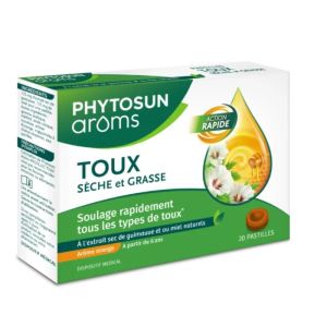 Phytosun Arôms Pastilles Toux Guimauve & Miel | Toux sèche et grasse | 20 pastilles