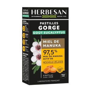 Herbesan Pastilles maux de gorge | Miel Manuka IAA10+ Eucalyptus | 8 pastilles