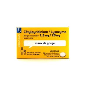 Cétylpyridinium / Lysozyme Maux de gorge 36 comprimés