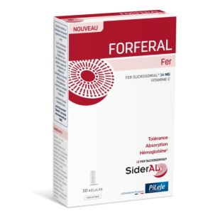 PiLeJe Forferal Fer | Fer Sucrosomial® et vitamine C contre la fatigue | 30 gélules