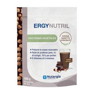 Ergynutril | Protéines végétales saveur Chocolat Noisette Vegan | 300 g | Masse musculaire