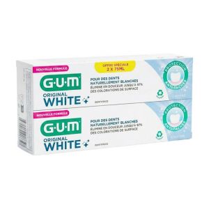 GUM Original White | Dentifrice blancheur douce anti-taches | Duo 2 x 75 ml