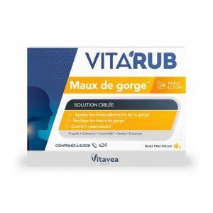 Vitavea Santé Vita'Rub | Maux de Gorge | 24 comprimés à sucer