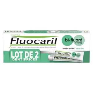 Fluocaril Bi-Fluoré Menthe 145 mg  | Lot anti-caries au double fluor | Duo 2 x 75 ml