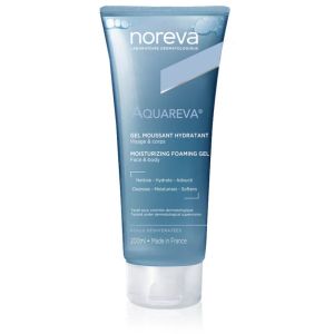 Gel Moussant Hydratant | Nettoyant visage et corps pour peau sèche | Noreva Aquareva 200 ml