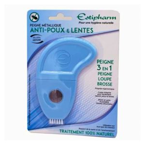 Estipharm Peigne Métallique Anti-Poux & Lentes 3 en 1 | Loupe et brosse intégrées