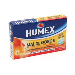 Humex Mal de Gorge Lidocaïne | Goût miel citron | 24 pastilles