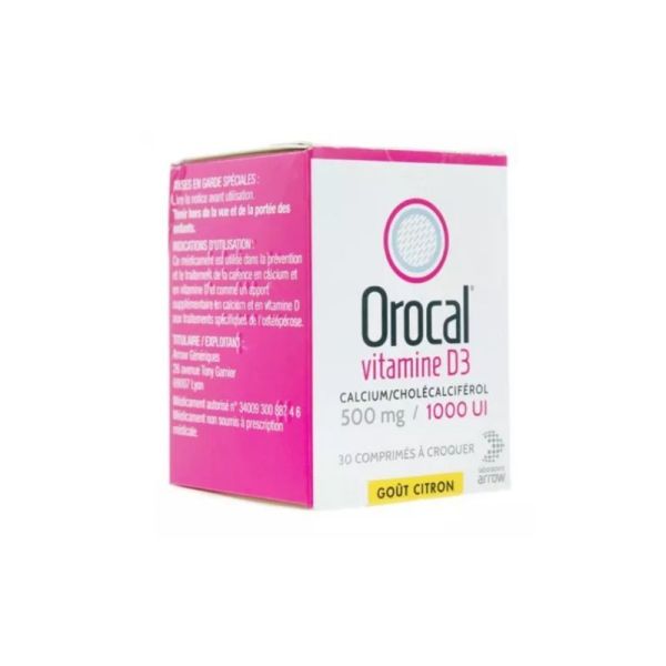 OROCAL Vitamine D3 500 mg/1000 UI 30 comprimés