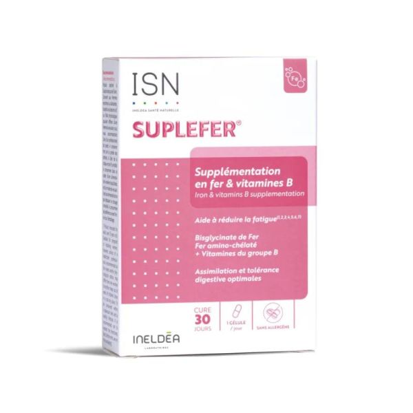 Suplefer Fer Bisglycinate et Vitamines B | Fatigue passagère |  30 gélules