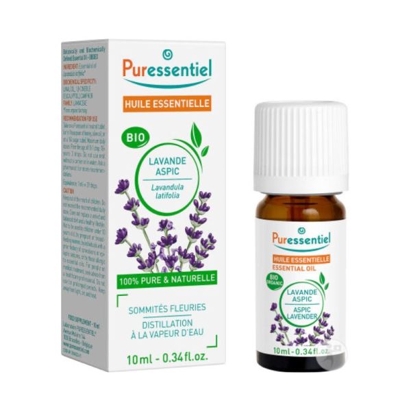 Puressentiel Huile Essentielle Lavande Aspic BIO | Piqûres, brûlures et peau sensibilisée | 10 ml