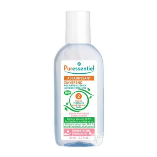 Puressentiel Gel Antibactérien Assainissant Peaux Sensibles | Désinfection et hydratation | 80 ml