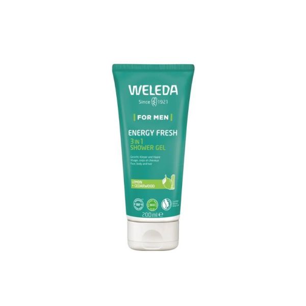 Weleda Homme Gel Douche 3-en-1 Energy Fresh 200 ml – Visage, corps et cheveux