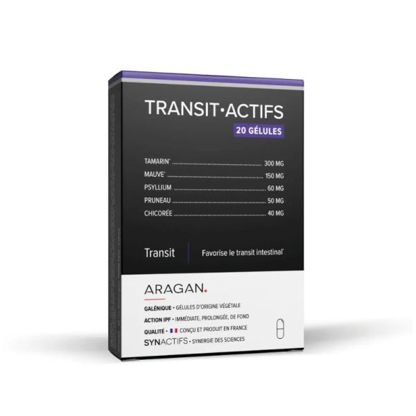 Synactifs Transitactifs Gelule TRANSIT•ACTIFS® | Psyllium, tamarin, mauve et pruneau | 20 gélules