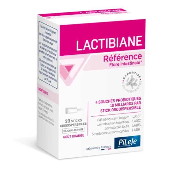 Lactibiane Référence | 4 souches probiotiques | 20 Sticks Orodispersibles | Goût Orange