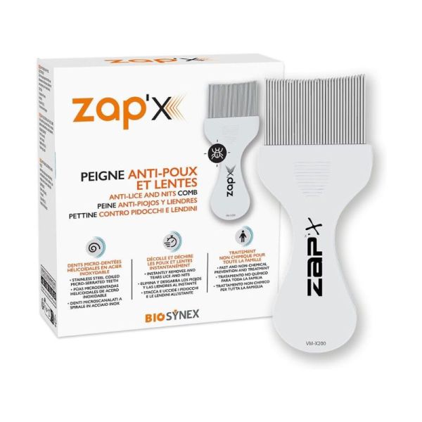 ZAP’X Peigne Anti-poux et Lentes | Dents micro-dentées en acier inoxydable