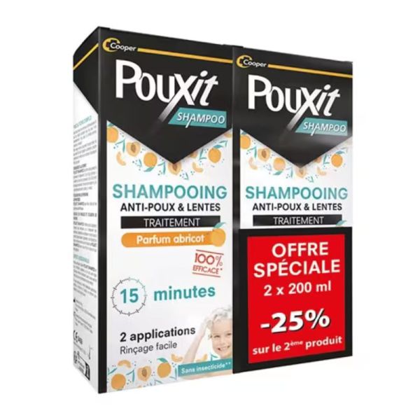 Duo Pouxit Shampoo | Parfum Abricot 2 x 200 ml | Lot familial traitement anti-poux
