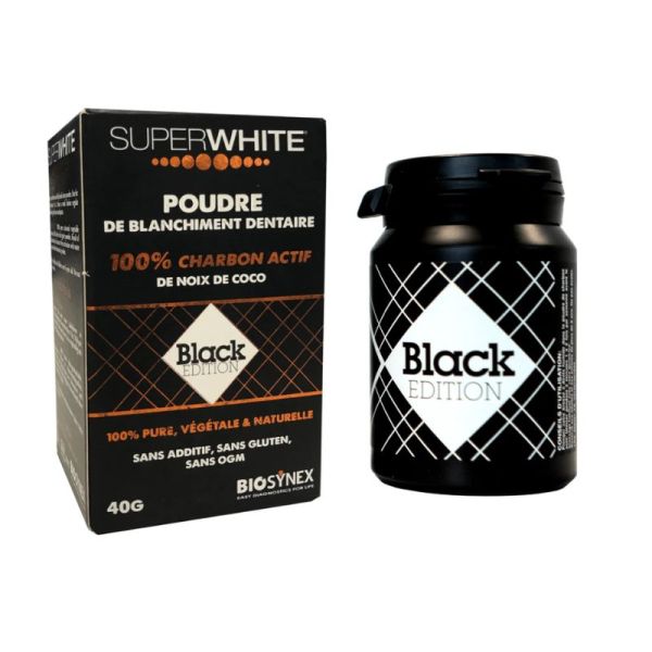 Superwhite Black Edition Poudre de Blanchiment Dentaire | Charbon actif de noix de coco | 40 g