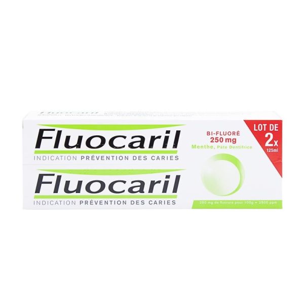 Fluocaril Bi-Fluoré 250 mg Menthe | Pâte Dentifrice Anticaries | 2 × 125 ml