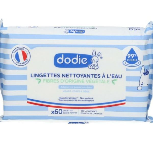 Dodie Lingettes Nettoyantes Bébé à l'eau - 60 lingettes 🎁 1 acheté = 1  offert