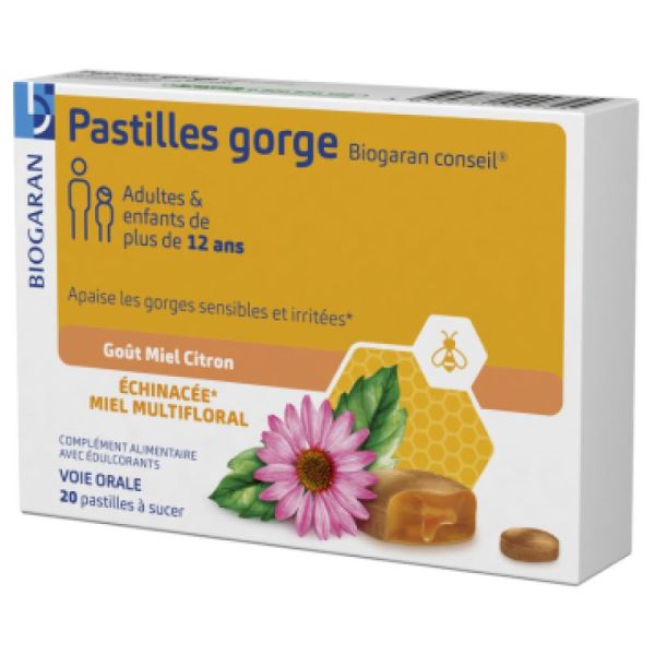 Biogaran Conseil Pastilles Gorge | 20 pastilles goût miel citron