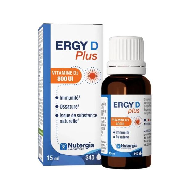 ERGY D Plus Nutergia | Vitamine D3 800 UI par goutte | 15 ml