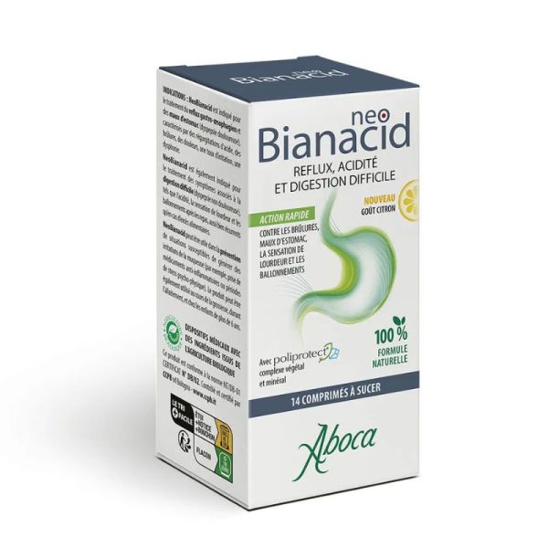 Aboca NeoBianacid Citron 🍋 Brûlures d’estomac et reflux | 14 comprimés