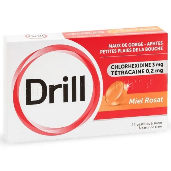 Drill Pastilles à sucer | Mal de gorge, aphtes et petites plaies de la bouche | 24 pastilles
