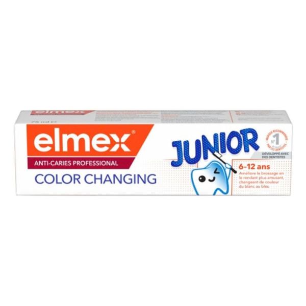 Elmex Junior Color Changing 6–12 ans | Dentifrice anti-caries éducatif | 75 ml
