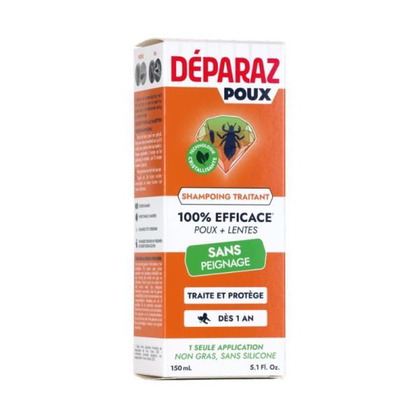 Déparaz Poux | Shampooing Traitant Anti-Poux + Lentes | Sans peignage | 150 ml