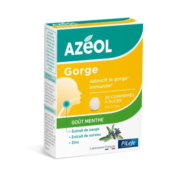 Azéol Gorge | Maux de gorge | 30 Comprimés à Sucer Goût Menthe