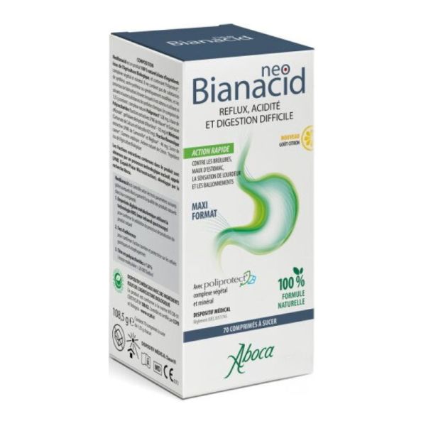 NeoBianacid Citron 🍋 Protection gastrique et reflux | 70 comprimés