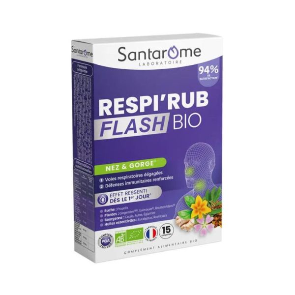 Santarome Respi'Rub Flash Bio | Voies respiratoires, gorge et immunité | 15 comprimés