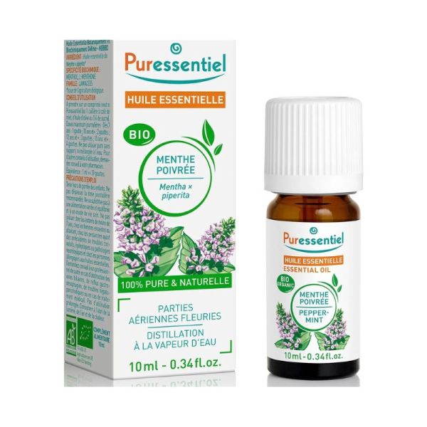 Puressentiel Huile Essentielle Menthe Poivrée BIO | Digestion, nausées et maux de tête | 10 ml