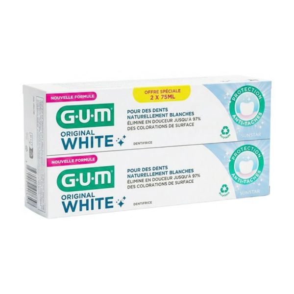 GUM Original White | Dentifrice blancheur douce anti-taches |  Duo 2 x 75 ml
