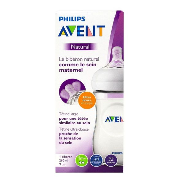 avent biberon natural 1mois et plus 2x260ml permet une tétée naturelle  identique à celle du sein