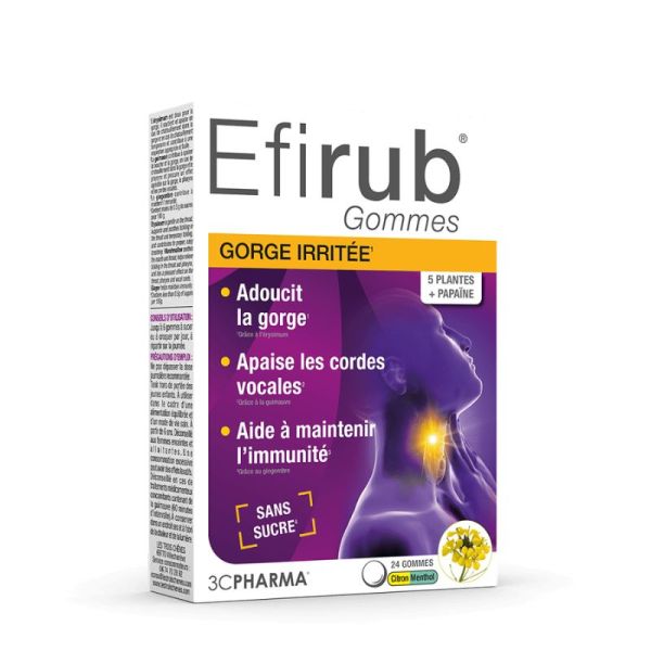Efirub 24 gommes citron menthol | Confort de la gorge & cordes vocales
