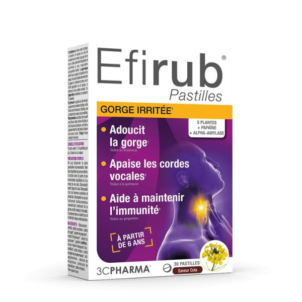 Efirub 30 pastilles | Gorge irritée et confort vocal | 30 pastilles