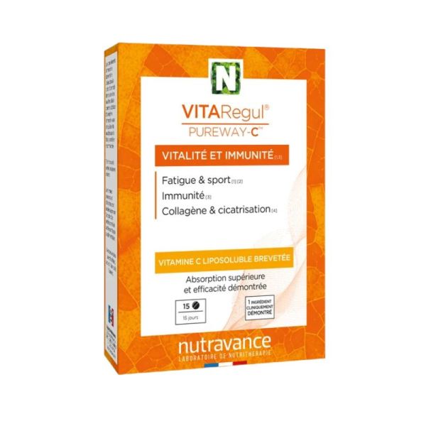 VITARegul® PUREWAY-C Nutravance | Vitamine C pour la fatigue, l’immunité et le collagène | 15 comprimés
