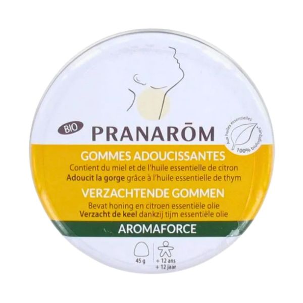 Pranarôm Aromaforce | Gommes adoucissantes gorge Miel-Citron Bio | 45 g