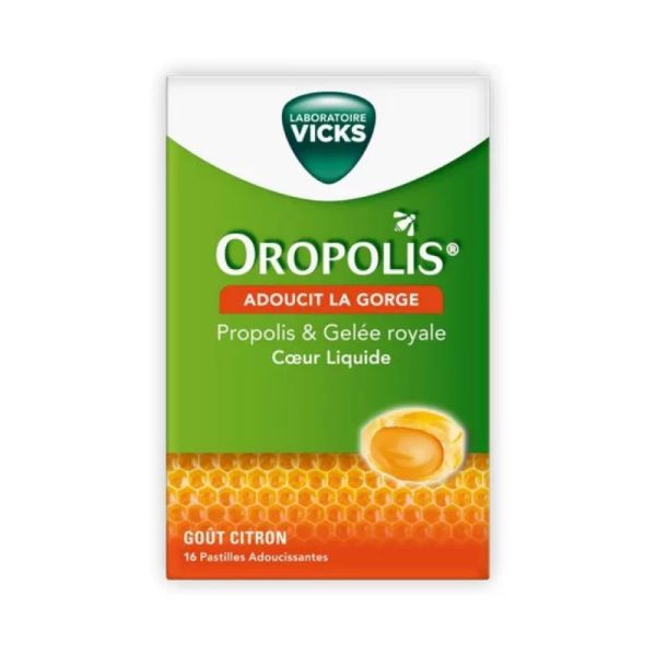 Oropolis Cœur Liquide Propolis & Gelée Royale | Gorge irritée | 16 pastilles goût citron