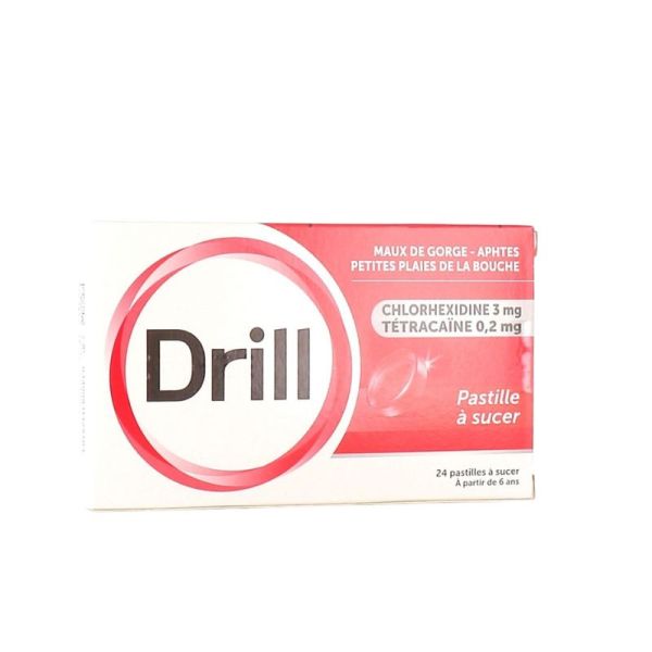 Drill Pastilles à sucer | Mal de gorge, aphtes et petites plaies de la bouche | 24 pastilles