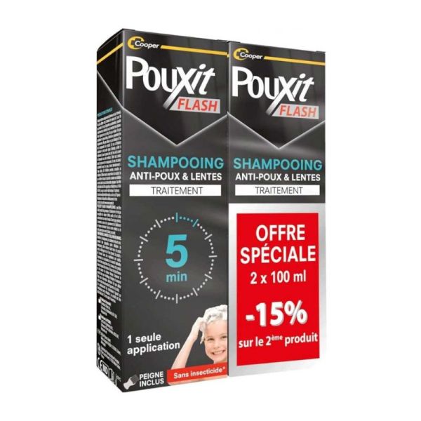 Duo Pouxit Flash Shampooing Anti-Poux & lentes | 2 en 1 | 2 x 100 ml