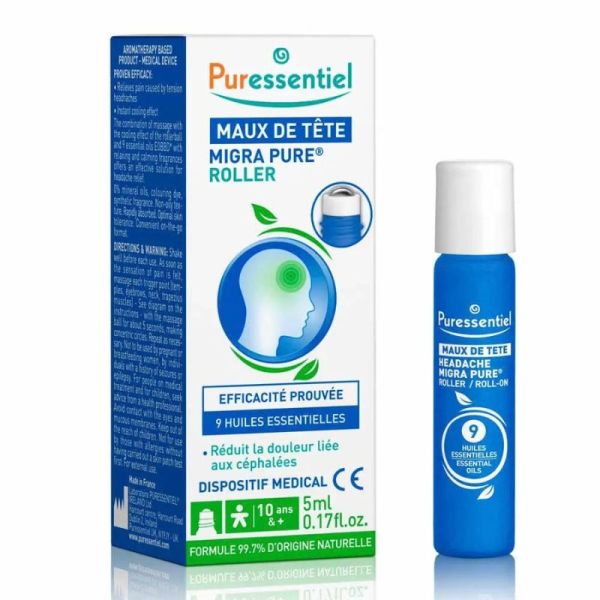 Puressentiel Roller Maux de Tête aux 9 Huiles Essentielles | Effet frais apaisant | 5 ml