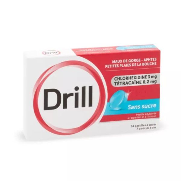Drill Pastilles à sucer | Mal de gorge, aphtes et petites plaies de la bouche | 24 pastilles