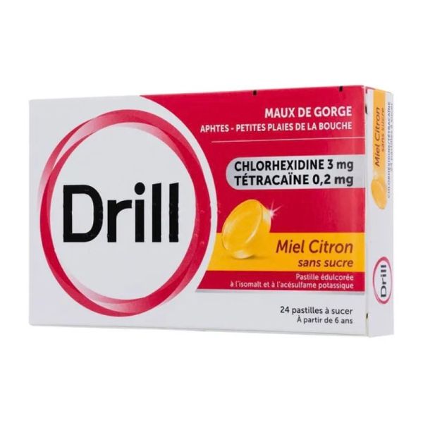 Drill Pastilles à sucer | Mal de gorge, aphtes et petites plaies de la bouche | 24 pastilles