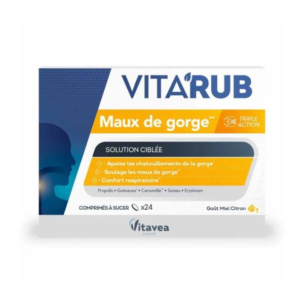 Vitavea Santé Vita'Rub | Maux de Gorge | 24 comprimés à sucer