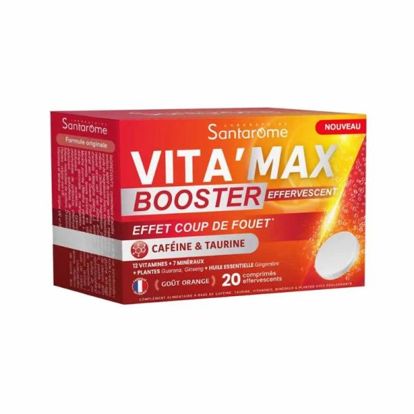 Santarome Vita'Max Booster Effervescent | Énergie et tonus | 20 comprimés goût Orange